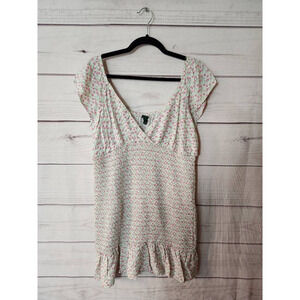 Wild Fable Womens Tunic Dress White Mini Floral Stretch Cap Sleeve Plus XXL